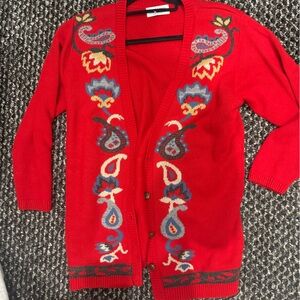Alfred Dunner Red Cardigan with Paisley Design